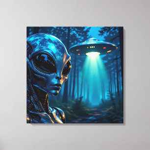 Impressão Em Tela Alienígena e OVNI hiperrealistas na Floresta