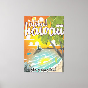 Impressão Em Tela Aloha! Cartoon viagens vintage do Havaí!