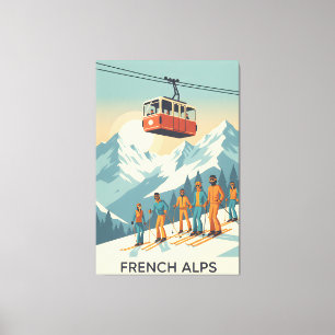 Impressão Em Tela Alpes Franceses Retro: Viagens vintage de Esqui