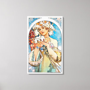 Impressão Em Tela Alphonse Mucha - Flor - Arte Retro Art Nouveau