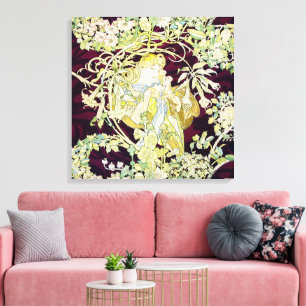 Impressão Em Tela Alphonse Mucha Mulher com Margarida Art Nouveau Ar