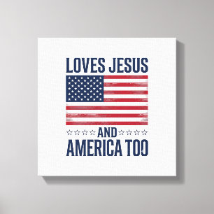 Impressão Em Tela Ama Jesus E a América Também Camisa Cristã Patriót