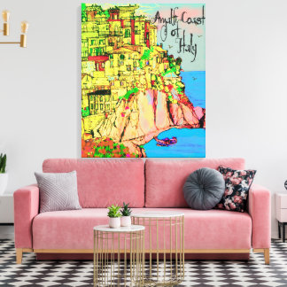 Impressão Em Tela Amalfi Coast of Italy cliffside pastel houses sea"