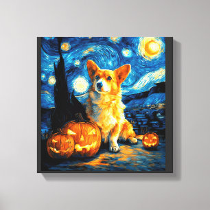 Impressão Em Tela Amantes de Corgi Pintura de van gogh noite estrela