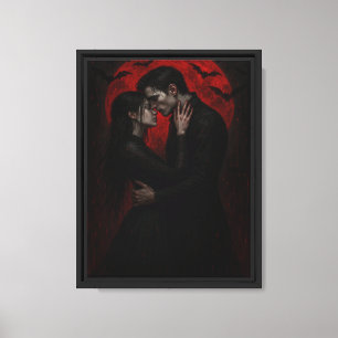 Impressão Em Tela Amantes Vampiros se Beijam sob a Lua de Sangue