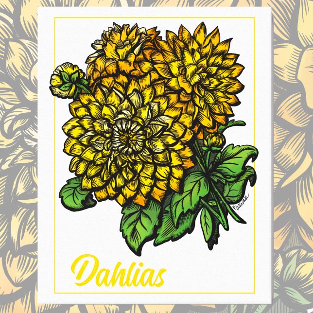 Impressão Em Tela Amarelo Dahlias Floral (Criador carregado)