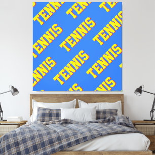 Impressão Em Tela Amarelo Ousado Repetir Texto de TÊNIS em Azul Bril
