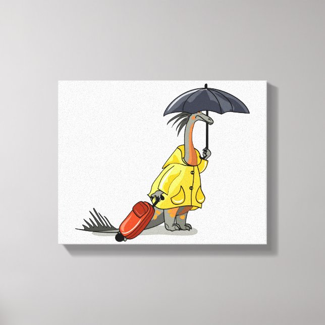 Impressão Em Tela Amargasaurus Segurando O Guarda-Chuva E A Mala. (Frente)