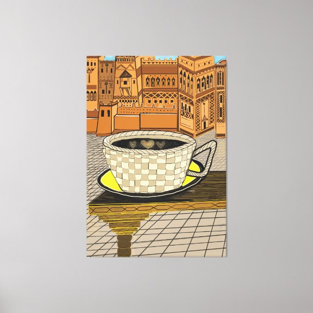 Impressão Em Tela Amazigh Marroquina Kasbah com Taça de Café (Frente)