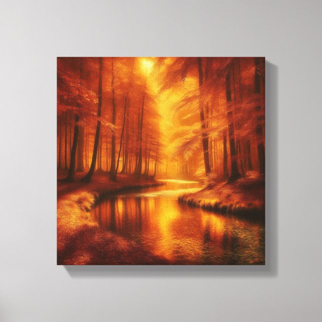 Impressão Em Tela Amber Light Over Serene Autumn Forest River (Frente)