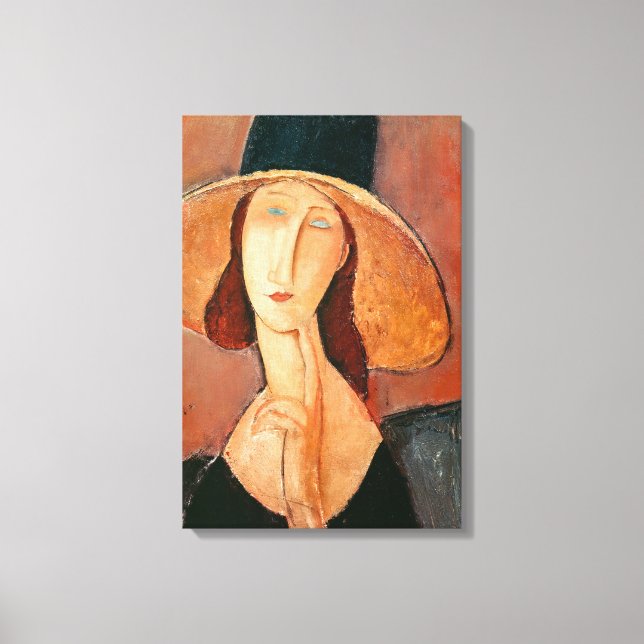 Impressão Em Tela Amedeo Modigliani - Jeanne Hebuterne em Grande Cha (Frente)