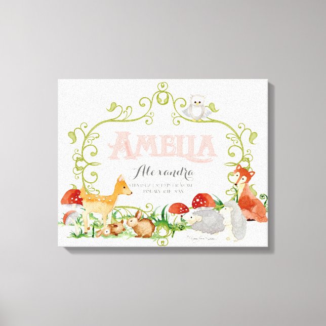 Impressão Em Tela Amelia Top 100 Meninas Nomes de Bebês Nursery (Frente)