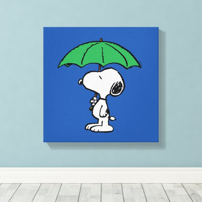Impressão Em Tela Amendoins | Snoopy Green Umbrella (Insitu(piso de madeira))