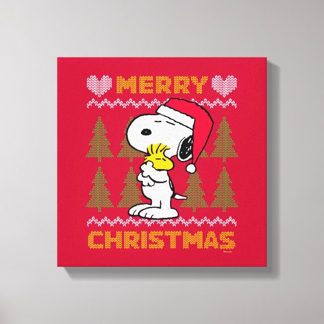 Impressão Em Tela Amendoins | Snoopy & Woodstock Santa Claus Hug (Frente)