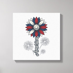 Impressão Em Tela América Patriótica Flor Fogos de Artifício Design