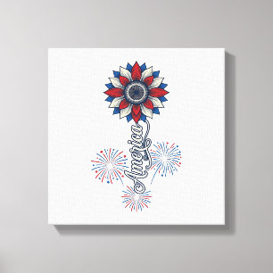 Impressão Em Tela América Patriótica Flor Fogos de Artifício Design