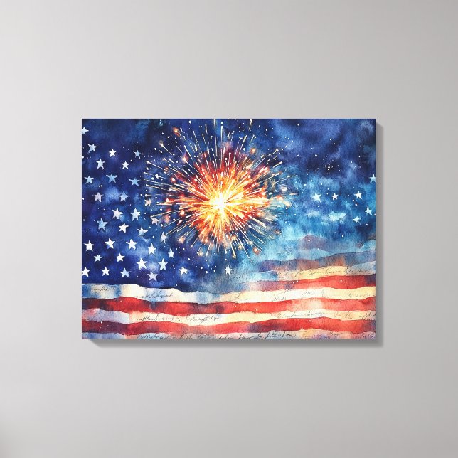 Impressão Em Tela American flag and fireworks & U.S. Pledge. Art (Frente)