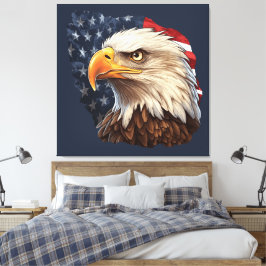 Impressão Em Tela American Flag Bald Eagle