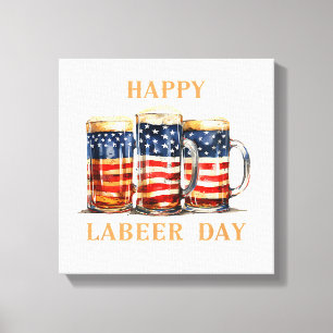 Impressão Em Tela American Flag Beer Happy Laber Day Engraçada Labor