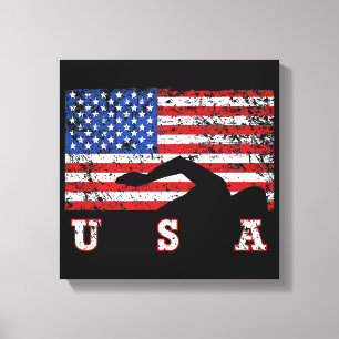 Impressão Em Tela American Flag USA Gift Natação Team Premium