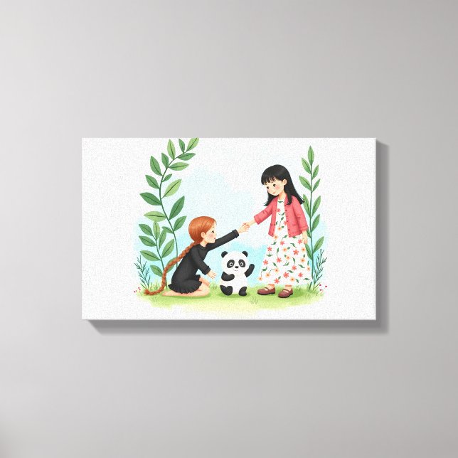 Impressão Em Tela "Amizade Encantadora com Panda - Natureza Bonita (Frente)