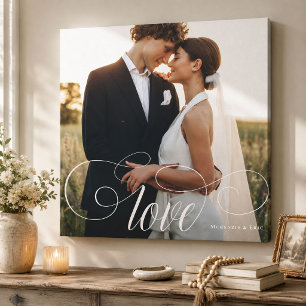 Impressão Em Tela AMOR Caligrafia Elegante Casal Foto de Casamento