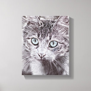Impressão Em Tela Amor de Gatinho Gato Fofo com Olhos Azuis Luminoso