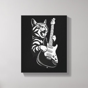 Impressão Em Tela Amor por Música Legal   Gato de Rock Tocando Guita