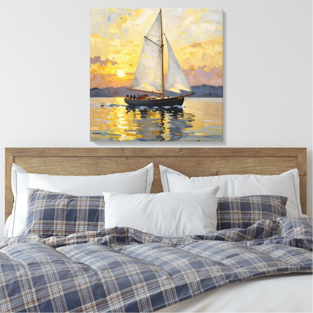 Impressão Em Tela An Impasto Illustration of a Sailboat at Sunset (Insitu(Quarto))