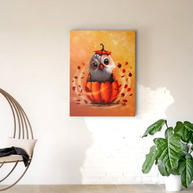 Impressão Em Tela An Owl's Echo: Autumn's Guardian (Stylized preview of the canvas. A perfect enchanting touch for your cozy home decor)