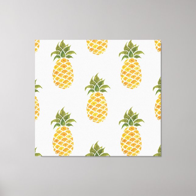 Impressão Em Tela Ananases pintados à mão, fundo de aquarela. (Frente)