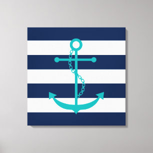 Impressão Em Tela Âncora Teal em Stripes Azuis