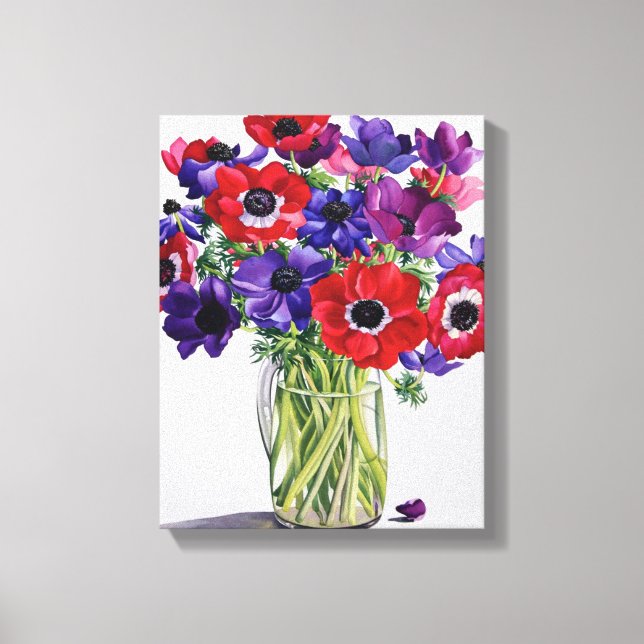 Impressão Em Tela Anêmonas em uma jarra de vidro (Frente)