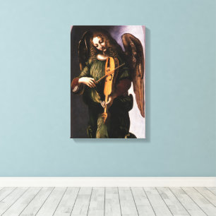 Impressão Em Tela Angel em verde com Vielle de Leonardo da Vinci