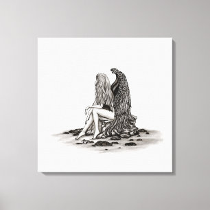 Impressão Em Tela Angel, perdido no pensamento, Design preto e branc