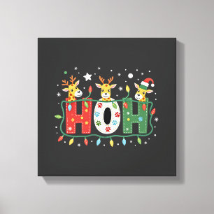 Impressão Em Tela Animação de Girafa Ho Ho Ho com Chapéu de Natal Co