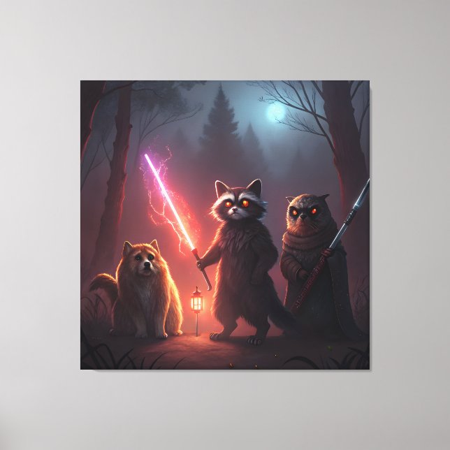 Impressão Em Tela Animais de Batalha da Floresta Mística Arte (Frente)