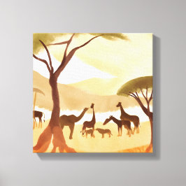 Impressão Em Tela Animais de Safari | Silhueta Natureza Aquarela
