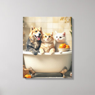 Impressão Em Tela Animais engraçados na banheira