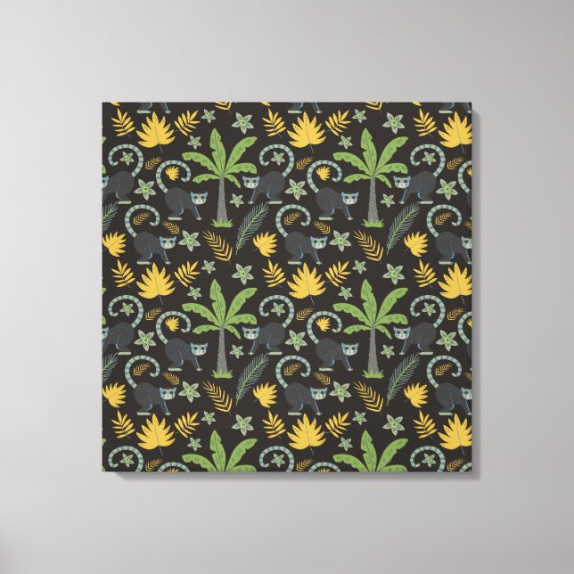 Impressão Em Tela Animais tropicais, palmeira-macaco, padrão sem des (Frente)