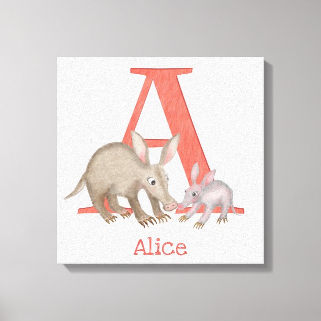 Impressão em tela Animal ABC A é para aardvark (Frente)
