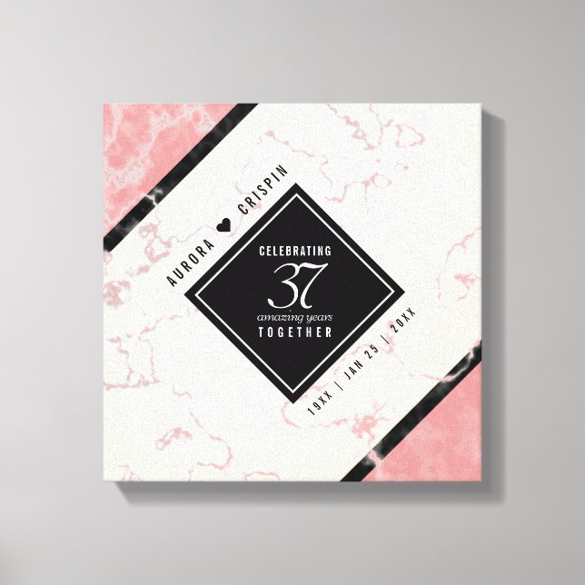 Impressão Em Tela Aniversário Casado Elegante 37.º Alabastro (Frente)