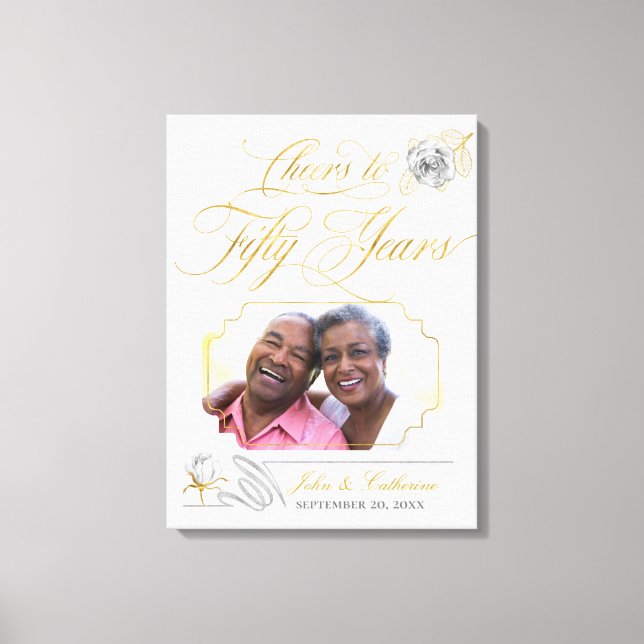 Impressão Em Tela Aniversário de Bodas de Ouro Foto Rosas Douradas (Frente)