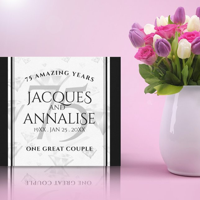 Impressão Em Tela Aniversário de Casamento de Diamante Elegante 75 (75th Diamond Wedding Anniversary Canvas Print Cover Photo.)