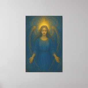 Impressão Em Tela Anjo Azul Seráfico – Guardião do Halo Dourado