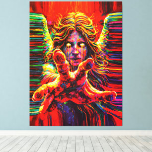 Impressão Em Tela Anjo Choroso Neon Multicolor Pintura a Óleo Impast