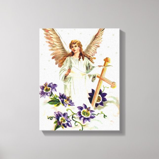 Impressão Em Tela Anjo Com Tela De Flores Cruzadas E Clematis (Frente)