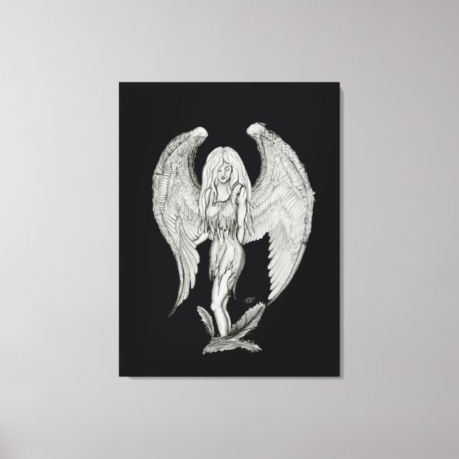 Impressão Em Tela Anjo - Design preto e branco (Frente)