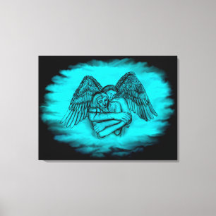 Impressão Em Tela Anjo Eros apaixonado, design preto e verde