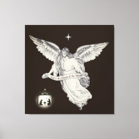 Anjo Vintage Elegante com Belém em Marrom Escuro